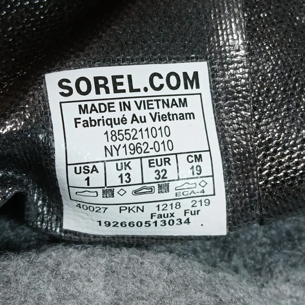 Sorel Snow Boots Kids 1 Yoot Pac Black Rubber Waterproof